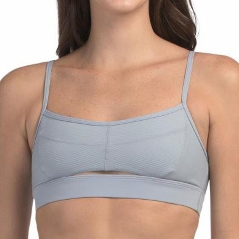 L SPACE Rush Haze Blue Gray Ribbed Sports Bra